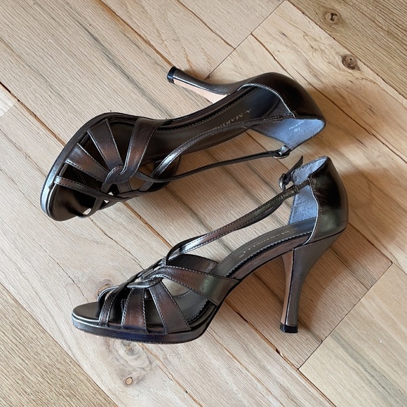 A. Marinelli Pewter Silver Strappy Heels Sz 7.5 - Picture 7 of 14